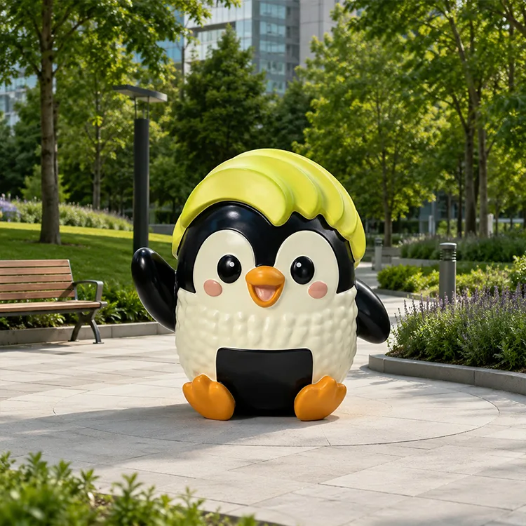 Linda escultura de pingüino de FRP
