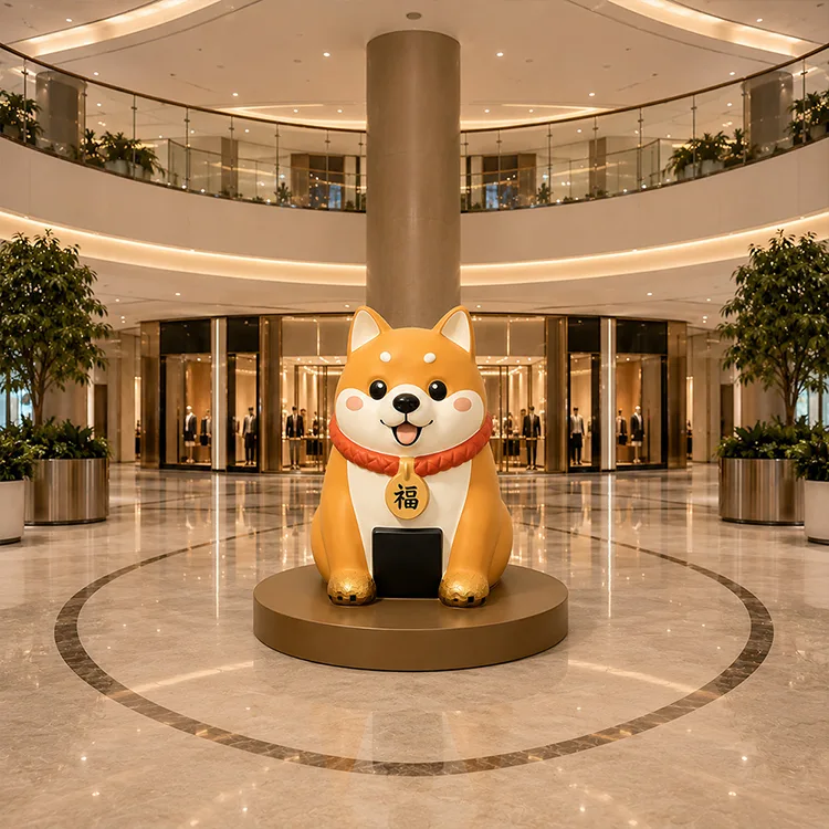 Escultura de perro de la fortuna de fibra de vidrio