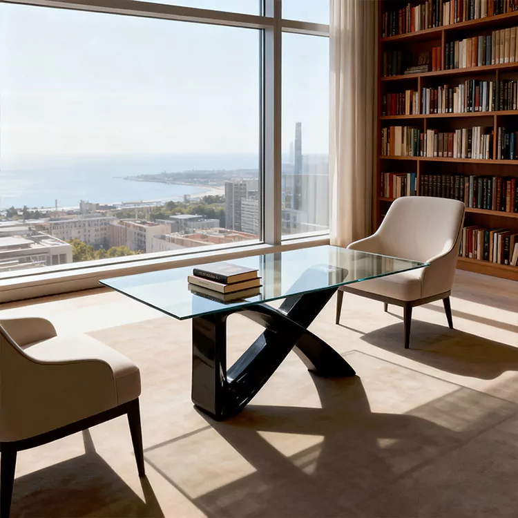Modern Glass Patio Table with GRP Curved X Base